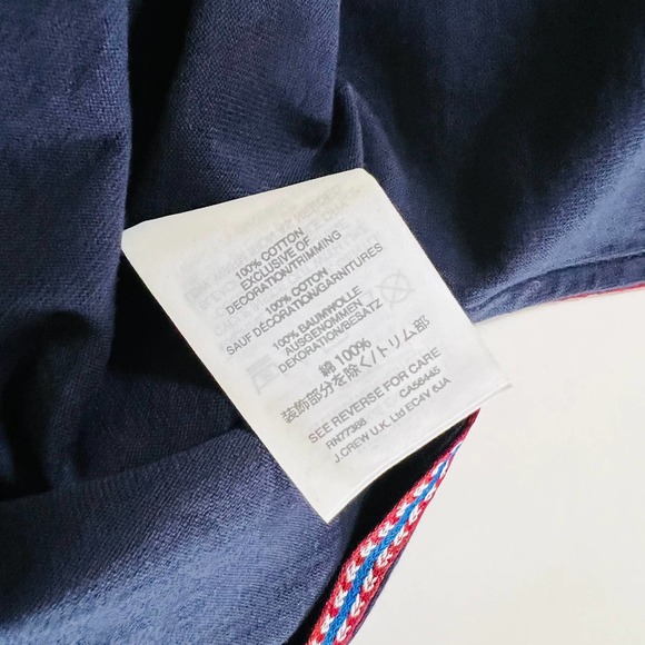 J. Crew Cotton Navy Multicolored Trim Sleeveless Tie Neck Top Size Medium NEW - Picture 5 of 9